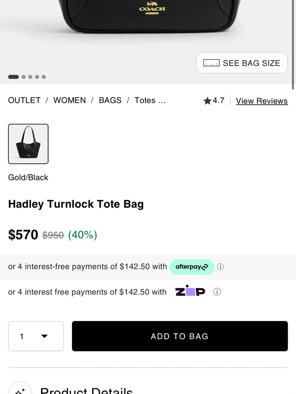 Coach Hadley Turnlock Tote Bag